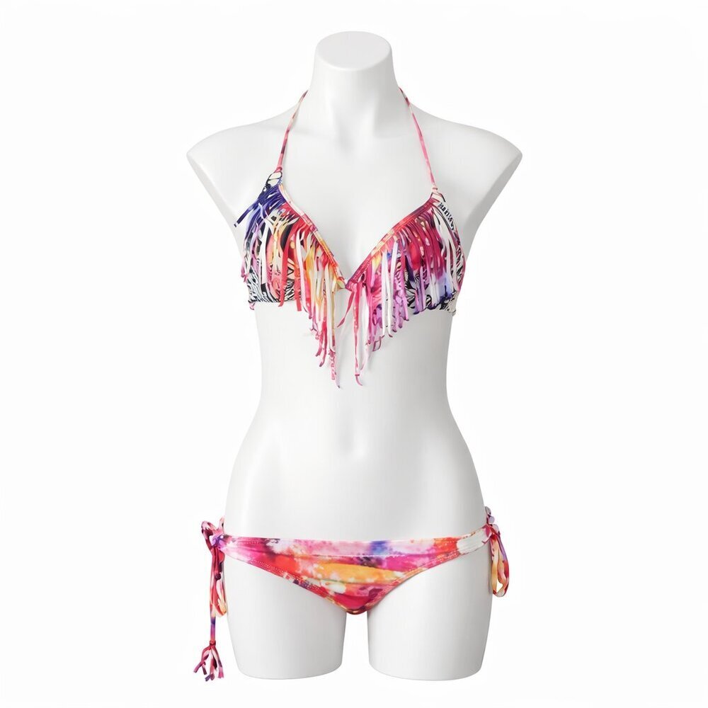 RAISINS Multicolor Fringe Two-Piece Halter Bikini Set (Top: M/Bottom: S)